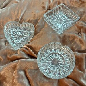 3 Vintage Ashtrays Cut Glass Crystal MCM Mid Century Modern